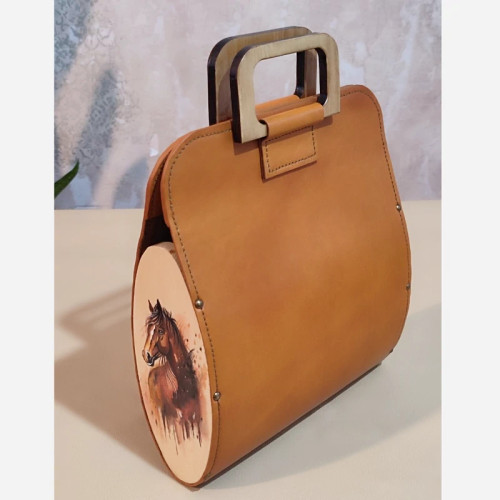 کیف دسته چوبی طرح اسب آبرنگی